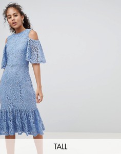 Кружевное платье миди с открытыми плечами Y.A.S Tall-Синий