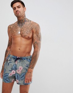 Короткие шорты для плавания с принтом попугаев ASOS DESIGN-Серый