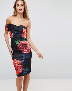 Облегающее платье миди на одно плечо с цветочным принтом ASOS-Мульти