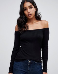 Черный топ в рубчик с открытыми плечами ASOS DESIGN