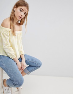 Топ на пуговицах с открытыми плечами Hollister-Желтый