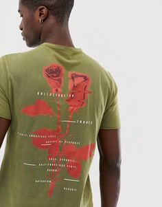 Длинная выбеленная футболка с принтом на спине ASOS DESIGN-Зеленый