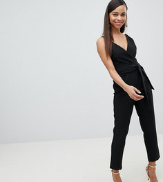Комбинезон с запахом и поясом ASOS DESIGN Petite-Черный