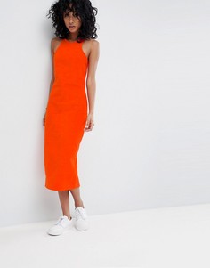 Оранжевое вельветовое платье миди ASOS DESIGN-Красный