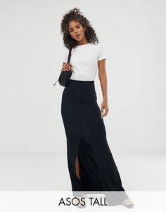 Юбка макси с пуговицами и разрезом ASOS DESIGN Tall-Черный