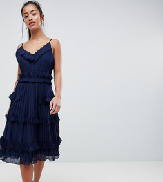 Плиссированное приталенное платье с оборками True Decadence Petite Premium-Темно-синий