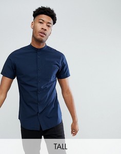 Рубашка с короткими рукавами и воротником на пуговицах Selected Homme-Темно-синий