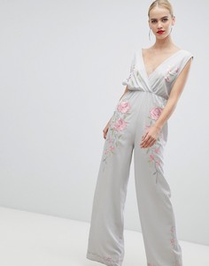 Комбинезон с широкими штанинами и вышивкой ASOS DESIGN-Синий