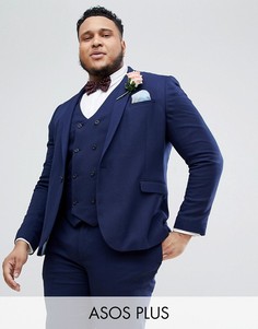 Темно-синий фактурный приталенный пиджак ASOS DESIGN Plus Wedding