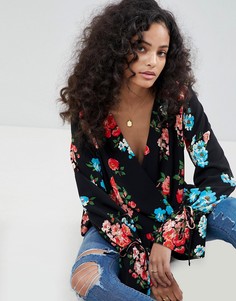 Oversize-блузка с запахом и цветочным принтом ASOS DESIGN-Мульти