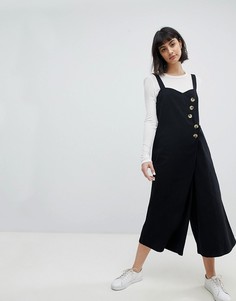 Саржевый комбинезон с роговыми пуговицами ASOS-Черный