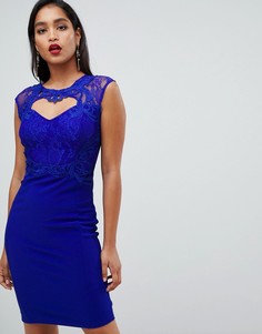 Облегающее платье с кружевом и вырезом сердечком Lipsy-Синий