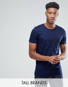 Футболка в полоску с контрастным карманом Selected Homme-Темно-синий