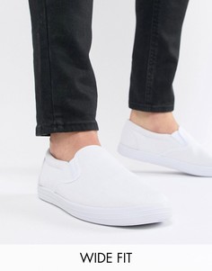 Белые парусиновые кеды-слипоны для широкой стопы ASOS DESIGN-Белый