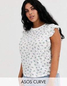 Топ без рукавов с оборками и цветочным принтом ASOS DESIGN Curve-Мульти