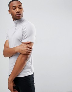 Светло-серая футболка с высоким воротом и молнией ASOS DESIGN-Серый