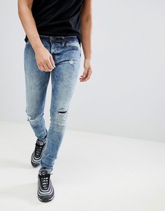 Выбеленные обтягивающие джинсы с рваными коленями Blend-Синий