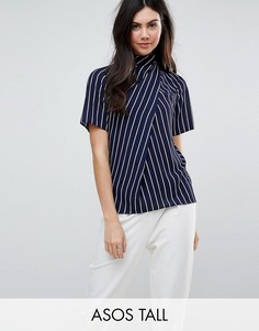 Футболка в полоску с эффектом запаха и высоким воротником ASOS TALL-Мульти