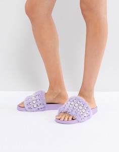 Меховые шлепанцы с заклепками Jeffrey Campbell-Фиолетовый