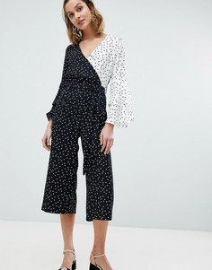 Комбинезон в горошек с оборками на рукавах River Island-Мульти