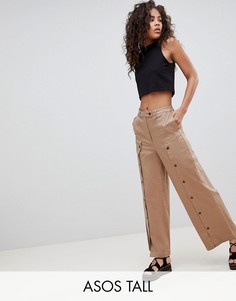 Брюки с широкими штанинами и пуговицами ASOS DESIGN Tall-Коричневый