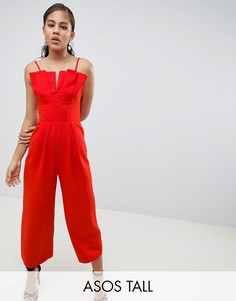 Структурированный комбинезон с кюлотами и складками ASOS DESIGN Tall-Черный