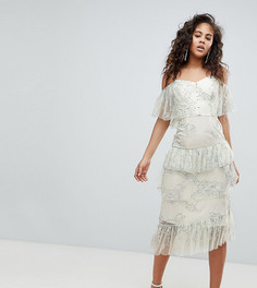 Кружевное платье миди с открытыми плечами и оборками ASOS DESIGN Tall-Мульти