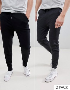2 пары джоггеров скинни (черные/темно-серые) ASOS DESIGN-Мульти