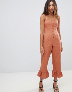 Хлопковый комбинезон с оборками и квадратным вырезом ASOS DESIGN-Красный
