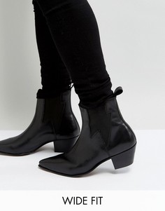 Черные кожаные ботинки для широкой стопы в стиле вестерн на кубинском каблуке со вставкой в виде молнии ASOS DESIGN-Черный