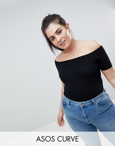 Боди черного цвета с открытыми плечами и короткими рукавами ASOS DESIGN Curve-Черный