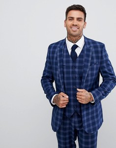 Облегающий пиджак в клетку ASOS DESIGN wedding-Синий
