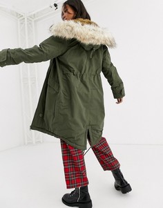 Парка цвета хаки с отделкой искусственным мехом ASOS DESIGN-Зеленый