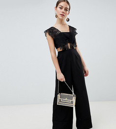 Комбинезон с широкими штанинами и кружевным лифом ASOS DESIGN Petite-Черный