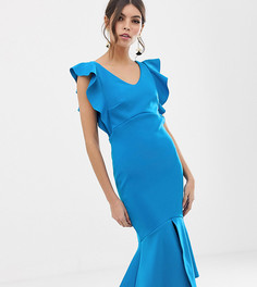 Платье-футляр миди с оборками и открытой спиной True Violet-Синий
