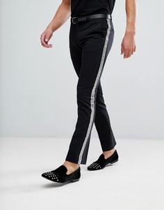 Супероблегающие брюки с полосой из заклепок по бокам Noose & Monkey-Черный