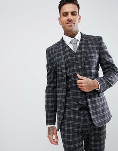 Супероблегающий пиджак в однотонную серую клетку ASOS DESIGN-Серый