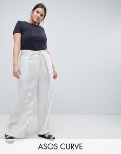 Брюки в тонкую полоску с широкими штанинами ASOS WHITE CURVE-Мульти