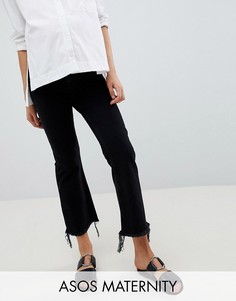 Черные укороченные джинсы с клешем и необработанными краями ASOS DESIGN Maternity Egerton-Черный