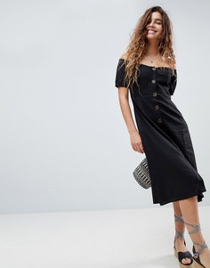 Платье миди на пуговицах ASOS-Черный
