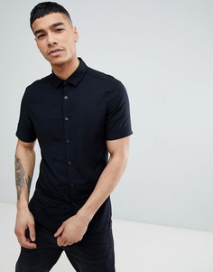 Черная облегающая рубашка из вискозы с короткими рукавами ASOS DESIGN-Черный