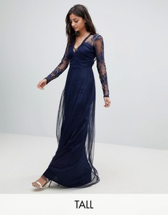 Платье макси с длинными кружевными рукавами ASOS TALL-Темно-синий