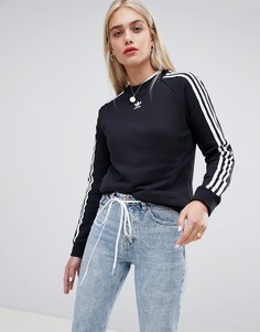 Черный свитшот с тремя полосками adidas Originals