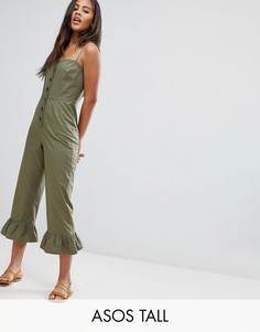 Хлопковый комбинезон с квадратным вырезом и оборками ASOS DESIGN Tall-Серый