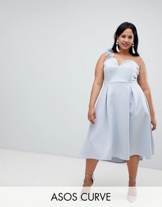 Платье для выпускного с цветочной отделкой на бретели ASOS DESIGN Curve-Синий