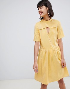 Желтое чайное платье мини с пуговицами Pieces-Желтый