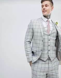 Свадебный облегающий пиджак в клетку серого цвета River Island-Серый