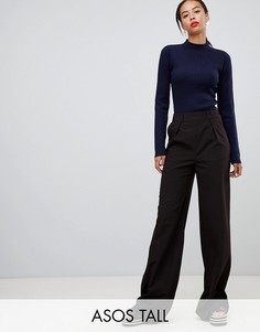 Брюки с широкими штанинами и складками ASOS DESIGN Tall-Черный