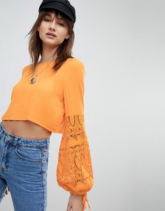 Кроп-топ со вставками из кроше на рукавах Vero Moda-Оранжевый
