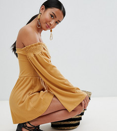 Трикотажный ромпер с кружевной отделкой и открытыми плечами ASOS DESIGN Petite-Желтый